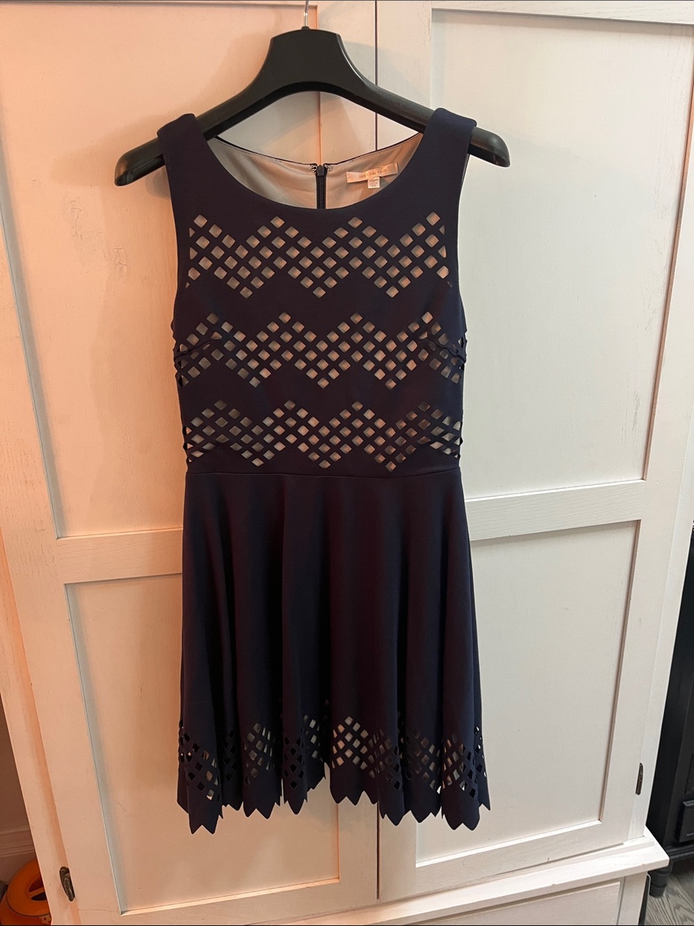 Skies Are Blue Navy Laser-Cut Fit & Flare Party Dress